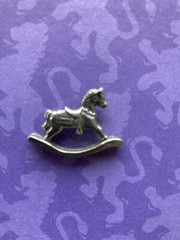 Danforth Pewter Rocking Horse lapel pin 24K gold plated pewter VT, USA 1”x.5”