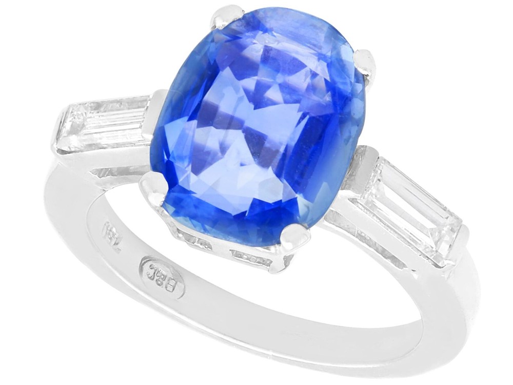 Antique 2.46 ct Sapphire and 0.38 ct Diamond, 18 ct White Gold Dress Ring