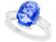Antique 2.46 ct Sapphire and 0.38 ct Diamond, 18 ct White Gold Dress Ring