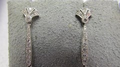 Art Deco Style Lab Created Ruby Diamond Anniversary 14k White Gold FN Earrings