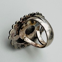 Vintage Filigree Ring Boho Silver Tone Purple Quartz Size 7 Statement Chic Mod