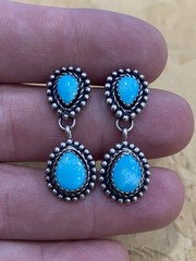 QT Quoc Turquoise Southwestern Sterling & Turquoise Dangle Stamped Earrings