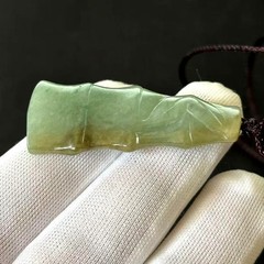 Natural Green Jade Jadeite Pendant Carved ‘Bamboo’ 46x17mm, Adjustable Cord 23in