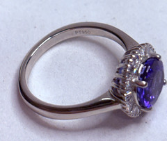 Vintage Signed Rhapsody Platinum 950 Blue Tanzanite Diamond Single Halo Ring