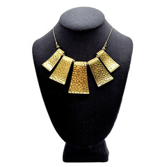 Exotic Hammered Style 5 Metal Plate Bib Necklace Brutalist Cleopatra Look 21 In