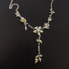 Vintage Gold Orange Necklace Victorian Chandelier Signed VCLM Crystals Cocktail
