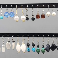 Lot of 44 Beaded Pierced Earrings Multi color ALL Dangle Hooks Bead Mixed