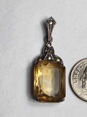 Vintage Art Deco 935 Sterling Silver Citrine Marcasite Pendant