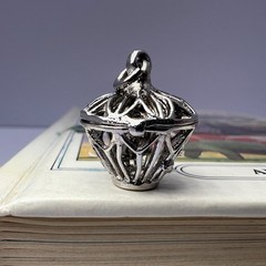 Vintage Sterling Silver Birdcage Charm Pendant Bird on Swing Cottage Victorian