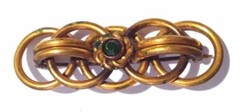 Brooch Brass Old Vintage Handmade Green Glass Stone Hand Work Retro Mid Century