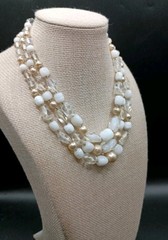 Vintage Japan Multi Strand Beaded Necklace Milk Glass Clear Champagne Pearl READ
