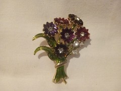 Napier Red/ Burgundy Clear Stone Floral Brooch Bouquet 2 1/2 Inches
