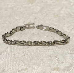 Vintage Anne Kein Chain Bracelet Silver Tone Rhinestone Accents Fold over