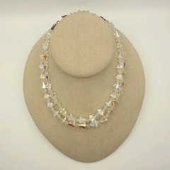 Vintage AB Rhinestone Necklace 2 Strand Choker Collar 15 Inch