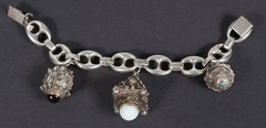 Vintage Etruscan Revival 800 Silver Fob Charm Bracelet Stones 8″ Long 800 – 52g