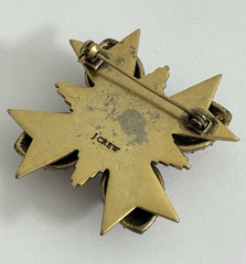Vintage J. Crew Brooch Gold Tone Maltese Cross Brulee Crystal Clear Rhinestone