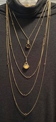 Vintage Goldette 5 Strand Cameo Necklace Amber Glass Stations Layered Gold Tone