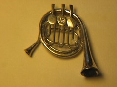 vintage ornate French Horn marked STC JMP ? sterling silver figure