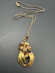Vintage A&Z 12K GOLD FILLED Flower Pendant Necklace 18 INCH CHAIN 4.9g J57