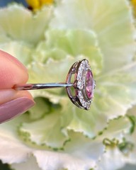 Vintage Art Deco Pink Sapphire Ring Diamond Halo Engagement Ring 925