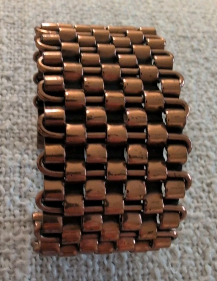 RENOIR COPPER WIDE MODERNIST BASKET WEAVE CUFF BRACELET SIGNED