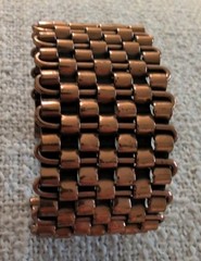 RENOIR COPPER WIDE MODERNIST BASKET WEAVE CUFF BRACELET SIGNED