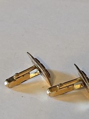 Vintage Rectangle Twist Cuff Links Gold Toned With Red Stone Center Bullet Back