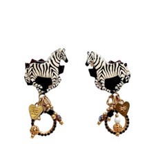 Vintage Lunch at the Ritz Zebra Earrings Pierced SEE DESCRIPTION Free Ship!