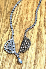 Rhinestone Necklace Choker Ice Blue Tear Drop Silver Tone Retro Vintage 16″