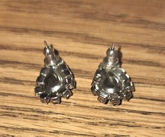 VTG Genuine Black Onyx & Rhinestones Pierced Earrings by JC Penny with Org. Box