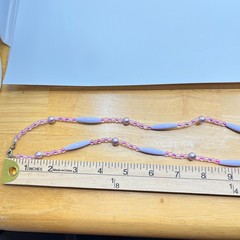 Vintage Lavender Purple Beaded Strand Necklace Long Boho Faux Pearl Mixed Beads
