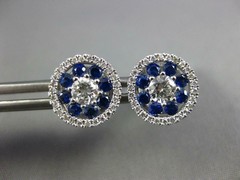 LARGE 1.03CT DIAMOND & AAA SAPPHIRE 18KT WHITE GOLD 3D HALO FLOWER STUD EARRINGS