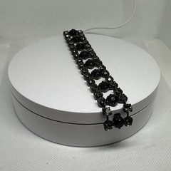 Vtg Wavy Black Crystal and Rhinstones Victorian Bracelet. 1”x7”. See pics.