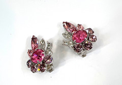 EISENBERG ICE Pink & Clear Rhinestone Brooch & Earrings Set w/Bow Accent
