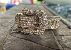 Vintage Crystal Rhinestone Belt Buckle Costume Cuff Clamp Bracelet Unsigned