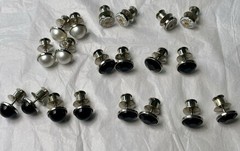 Button Earings Lot Onyx Pearl Tones & Daisies Silvertone Metal Push Backings