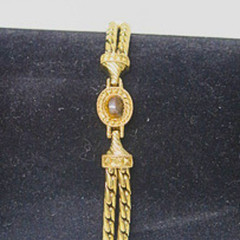 Vintage Gold Tone Rope Link Bracelet Black Cabochon Estate Statement Jewelry