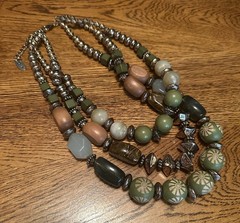 Retro Vintage BOCAR Green Multi Acrylic & Wooden Multi Strand Beaded Necklace