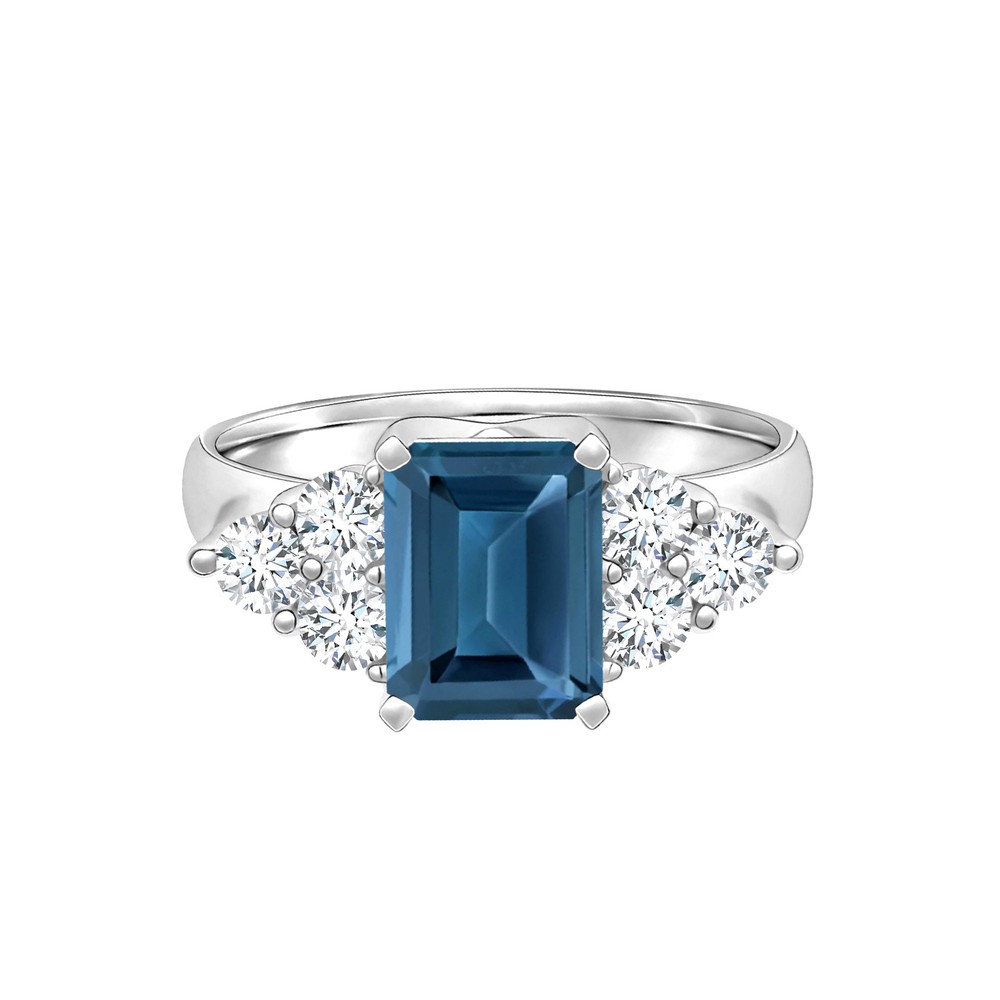 1.0 CTW Radiant Cut London Blue Topaz Trio White Topaz 925 Sterling Silver Ring