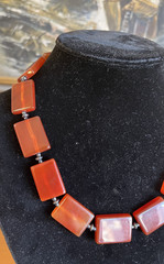 VTG Carnelian Agate Necklace Egyptian Revival Bib Style Rectangular Beads 19″