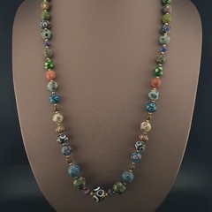 Ancient Venetian Style Mix Gabri Glass Beads Necklace 26in 10.7–13.7mm