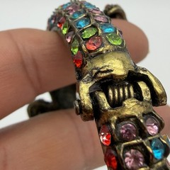 Vntg Alligator Clamper Bracelet Multicolor Rhinestone Estate Statement