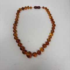 Vintage Honey Amber Necklace Graduated Round Beads Screw Clasp Faceted