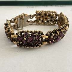 Vintage Barclay Dark Purple Crystal Antique Gold Tone Bracelet