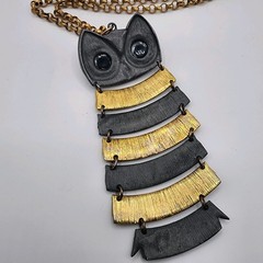 Large Vintage Retro Silver/Gold Tone ARTICULATED OWL Pendant Necklace 22″ Chain!