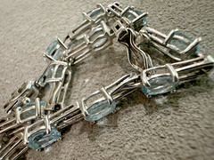 Vintage Sterling Silver Blue Topaz Bar Link Tennis Bracelet 7″
