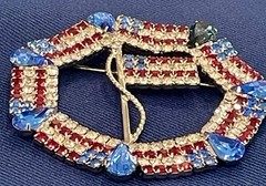 Vtg Dominique Red White (Clear) Blue Rhinestone Patriotic USA Flag Large Brooch