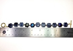 Artisan Toggle Bracelet Molded Glass Flower Black Iridescent Oil Slick AB 8.5 in