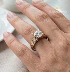 Vintage 1.83CT Round Lab Created Diamond Art Deco Ring 14K Two-Tone Gold Finish