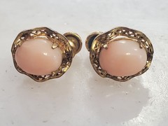 Vintage Sorrento 12K Gold Filled Cabochon Angel Skin Coral Screw Back Earrings